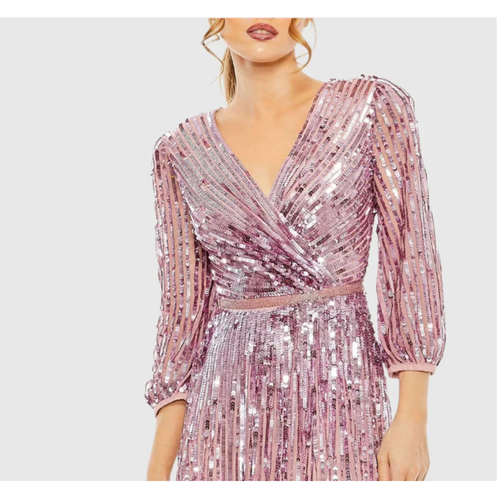 Mac Duggal Rose Pink Sequin V-Neck Long Sleeve Gown